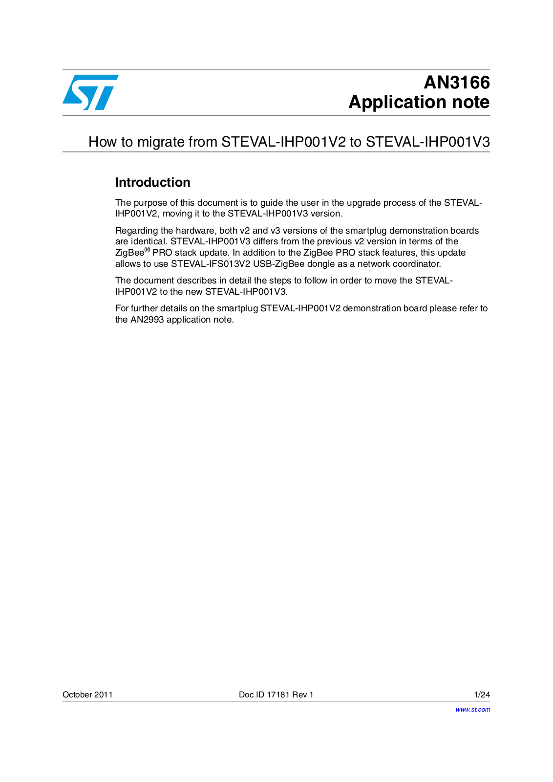 ST AN3166 Application note