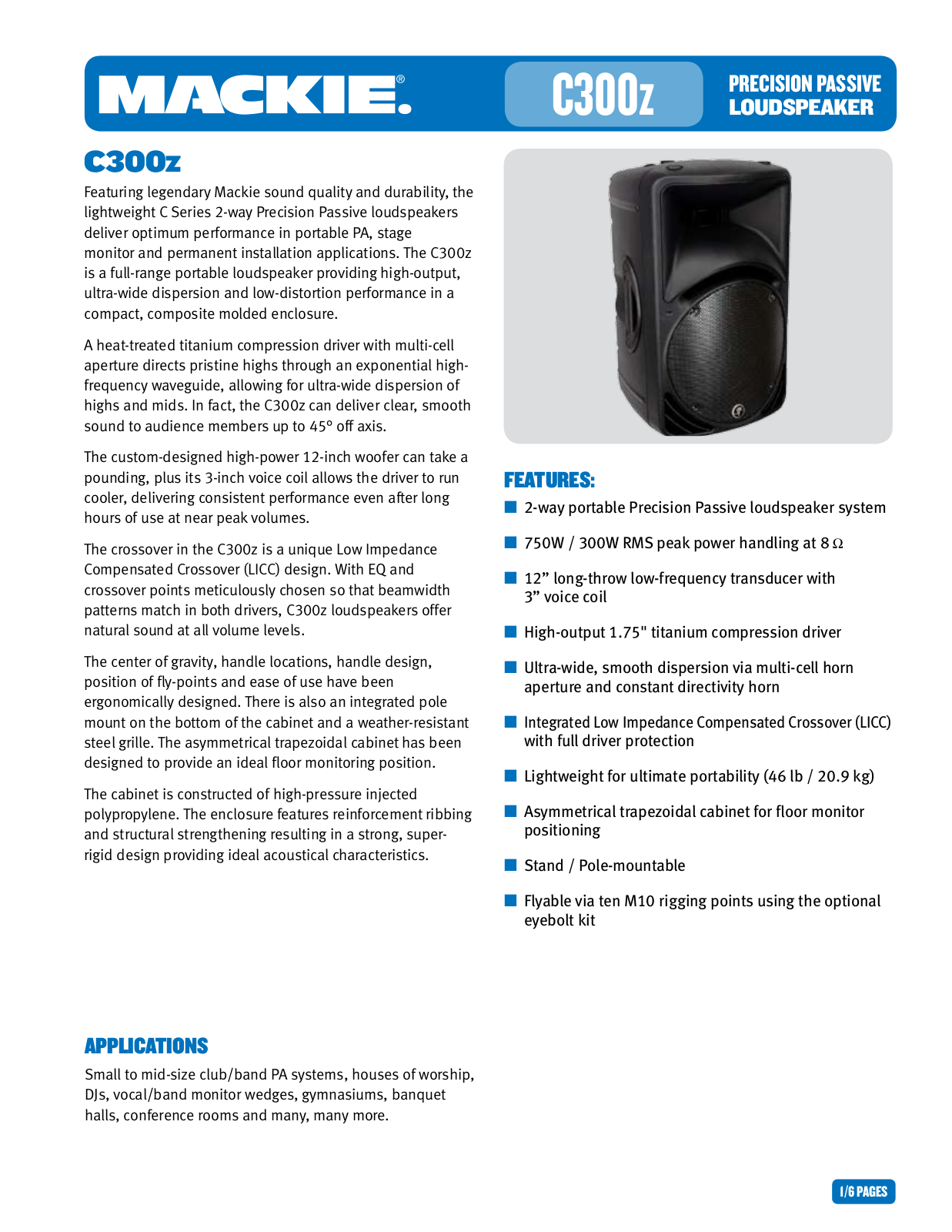 Mackie C300z Specifications