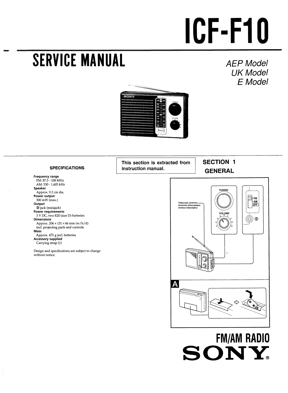 Sony ICFF-10 Service manual