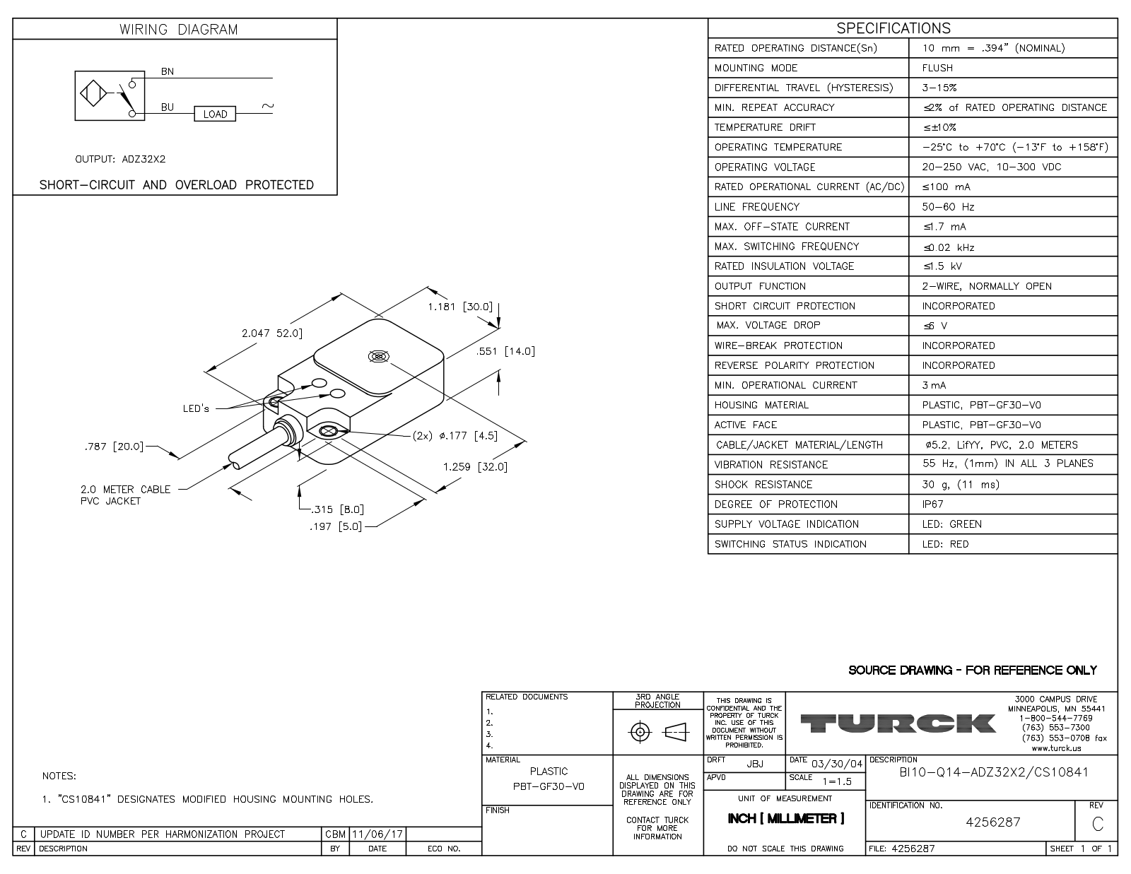 Turck BI10-Q14-ADZ32X2/CS10841 Data Sheet