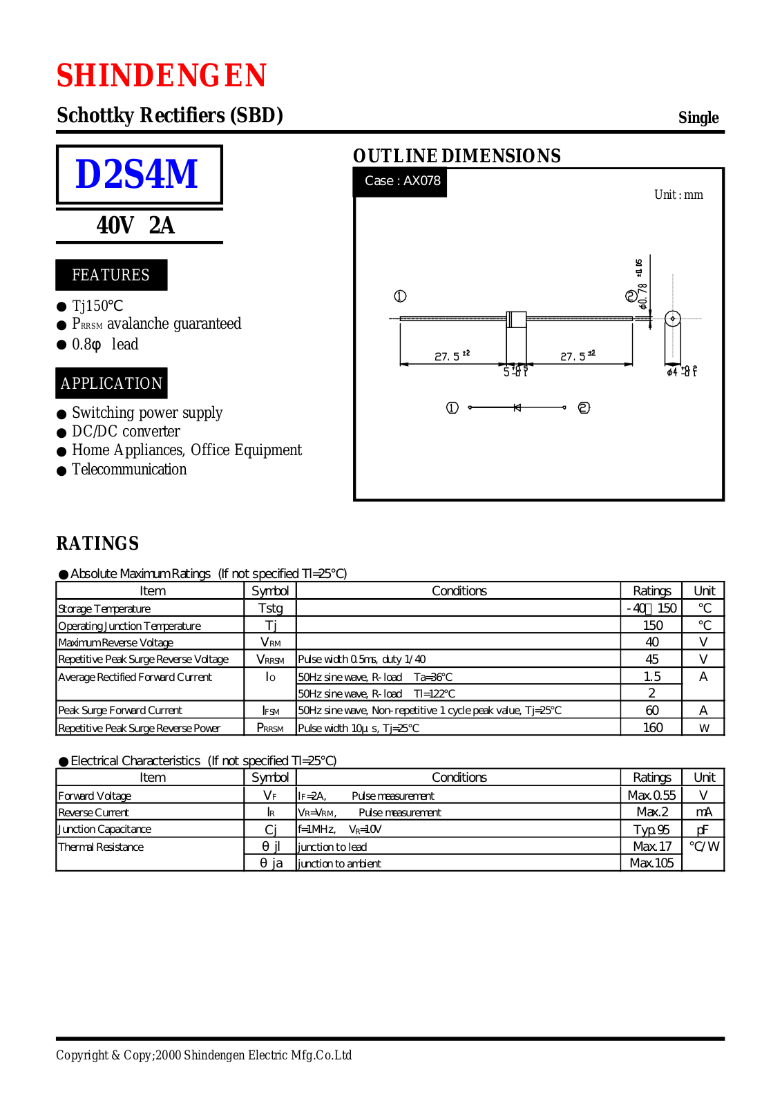 Shindengen D2S4M Datasheet