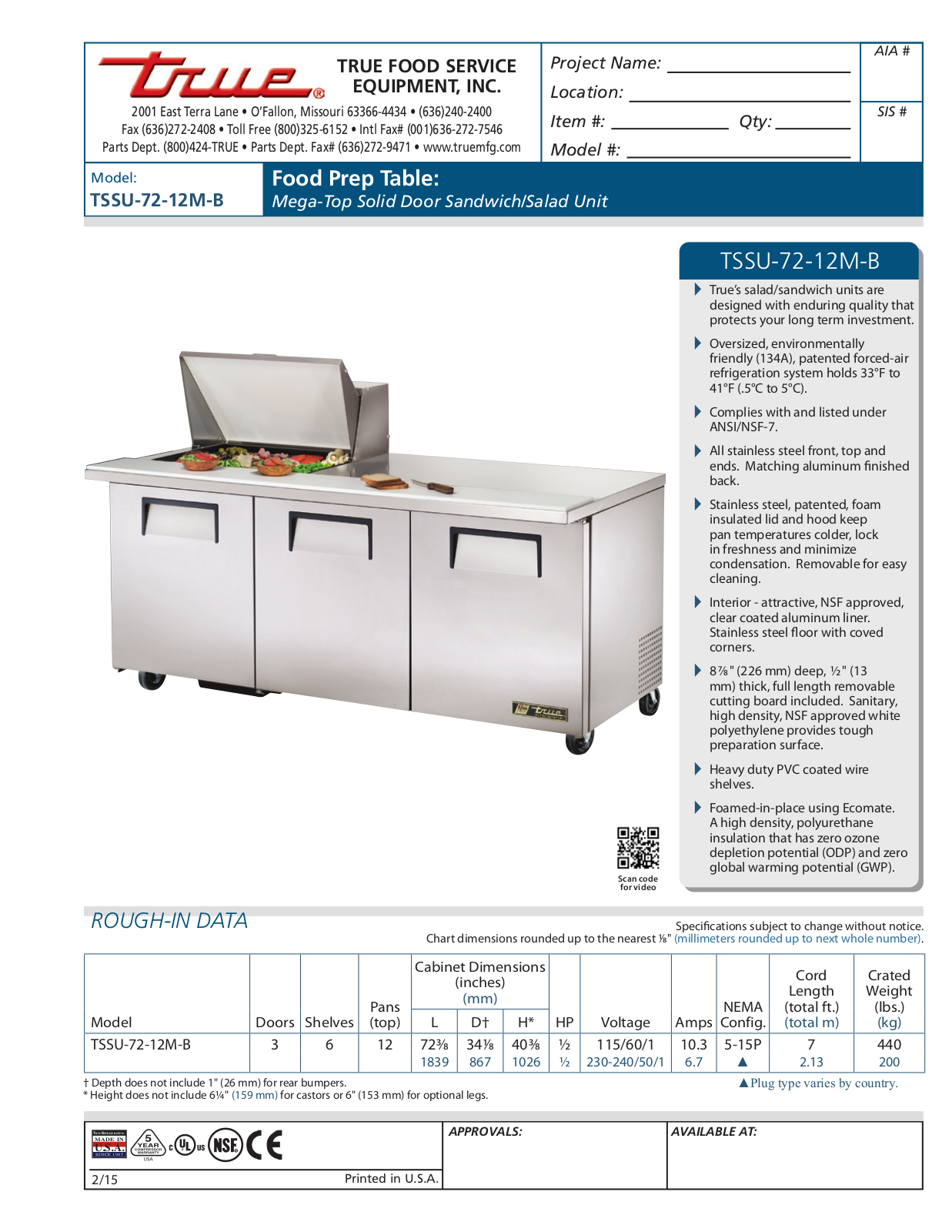 True TSSU-72-12M-B User Manual