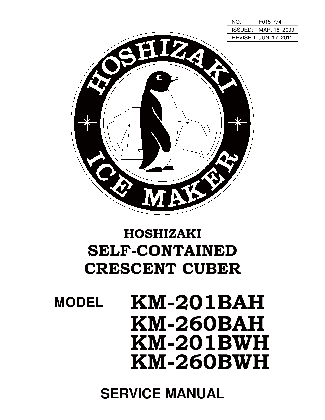 Hoshizaki KM-201BAH, KM-201BWH, KM-260BWH, KM-260BAH User Manual