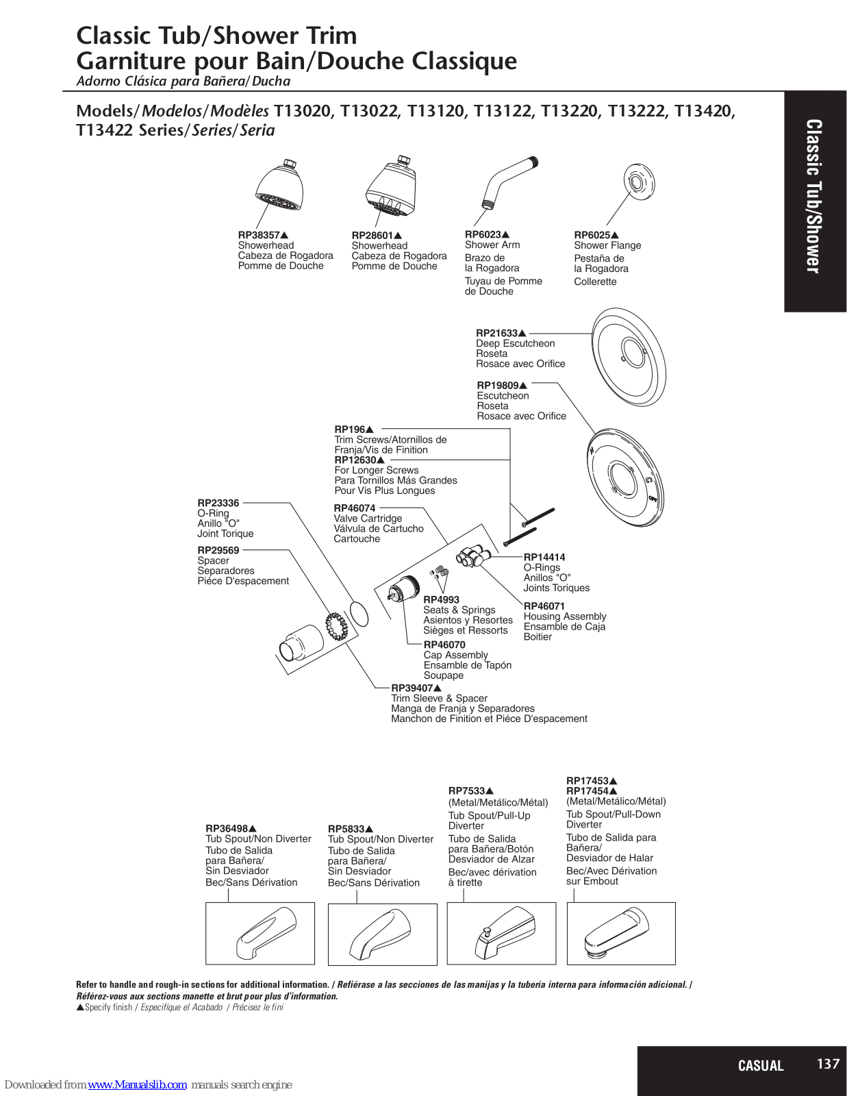 Delta Classic T13220, Classic T13022, Classic T13120, Classic T13122, Classic T13222 Parts Manual