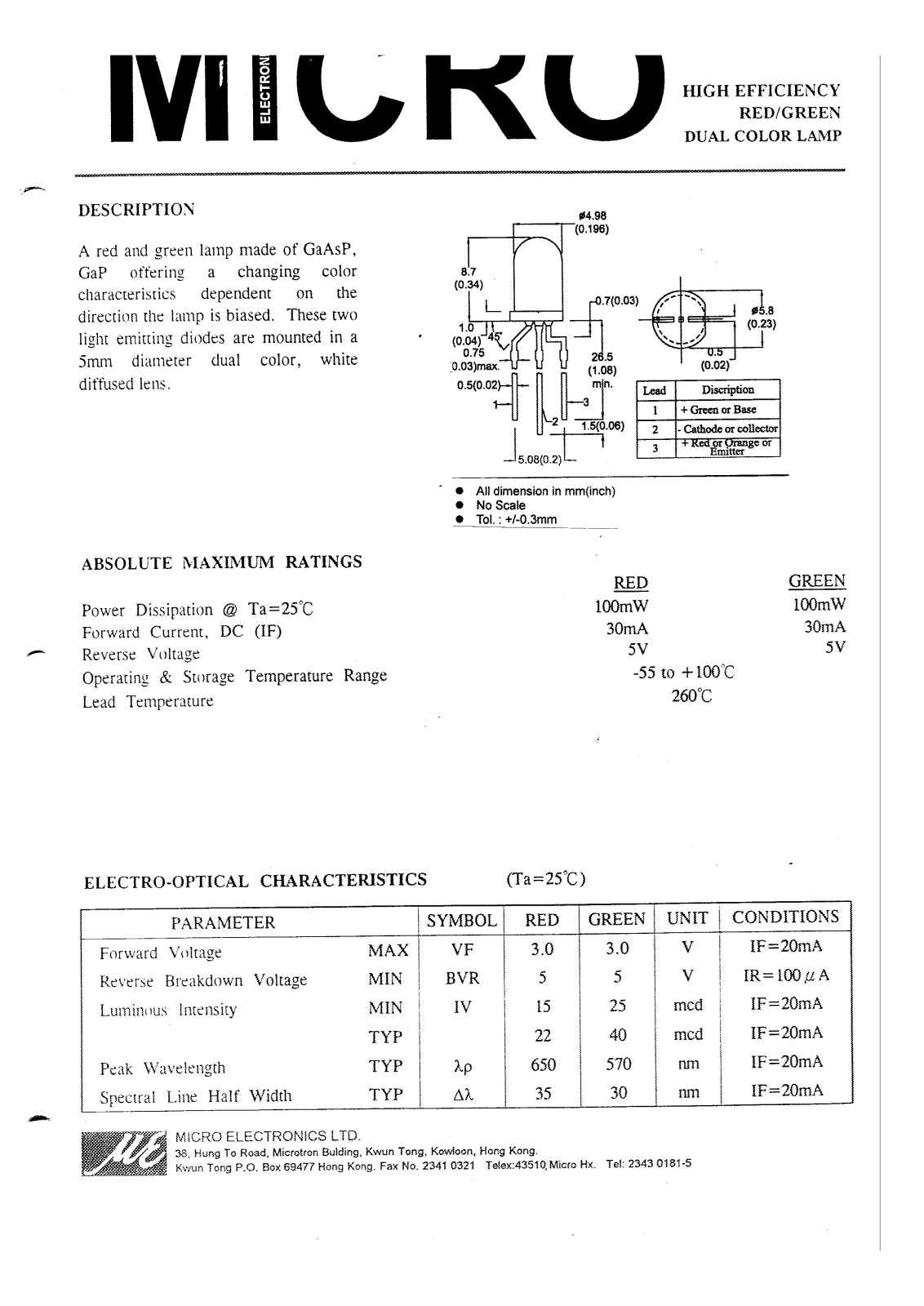 MICRO MSGB51W Datasheet