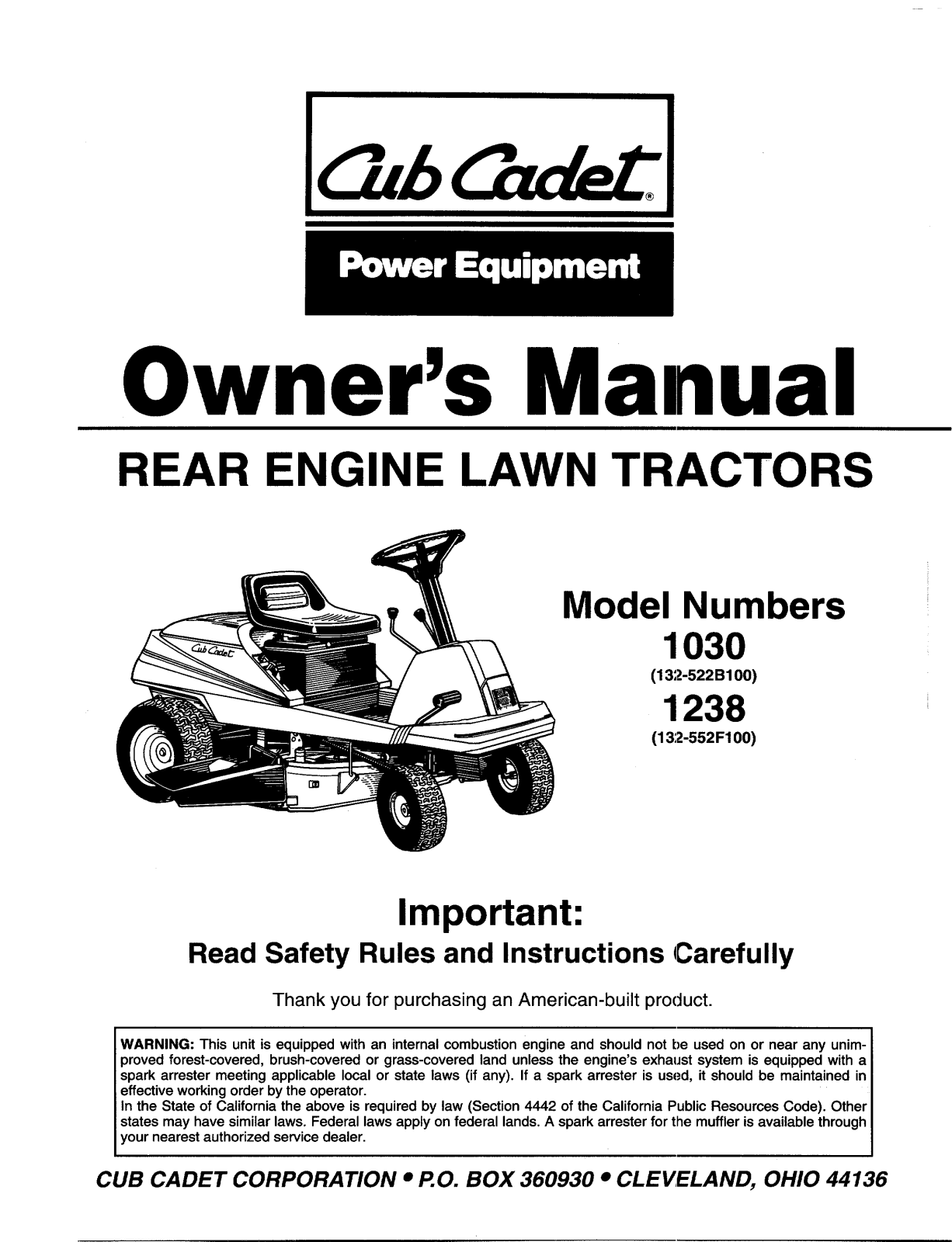 Cub Cadet 1030, 1238 User Manual