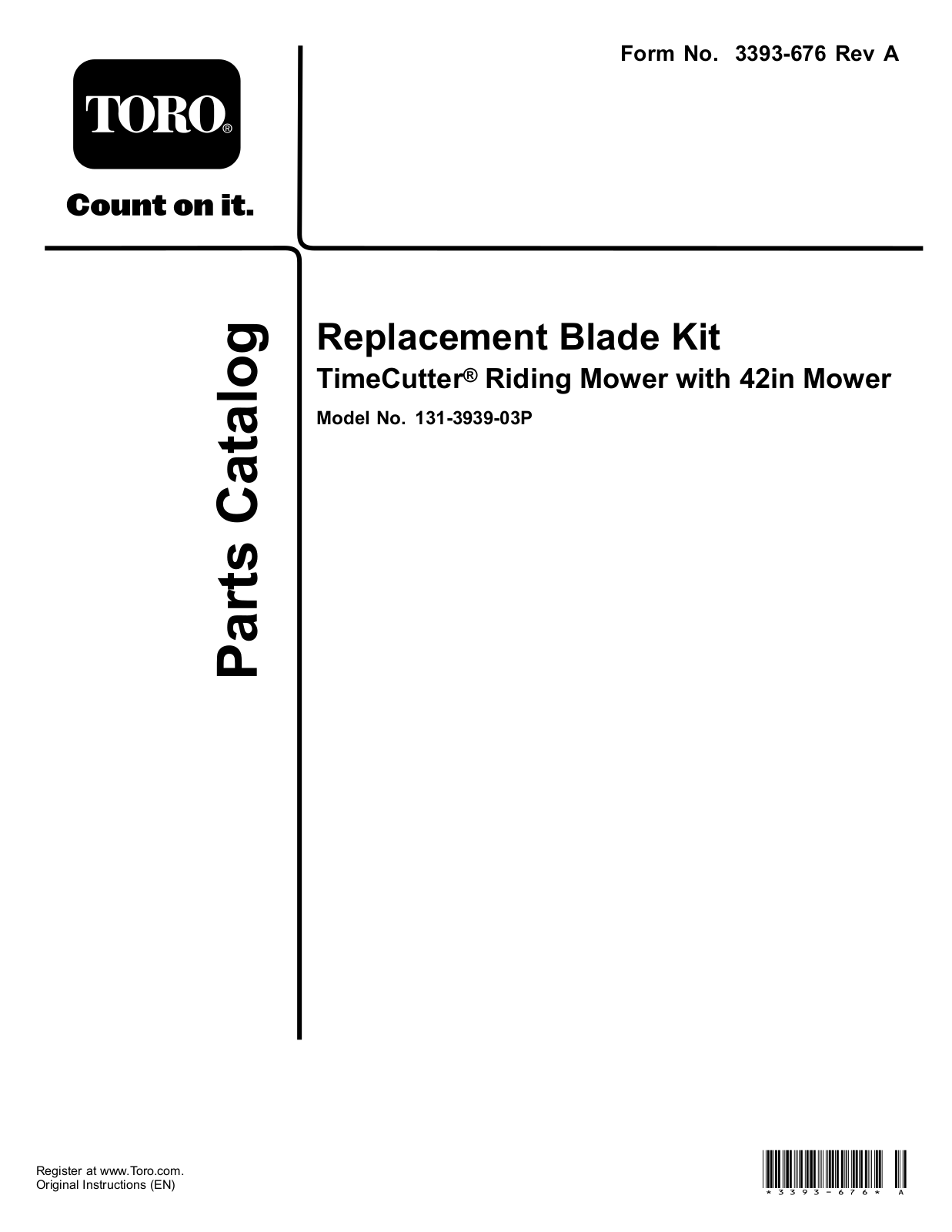 Toro 131-3939-03P Parts Catalogue