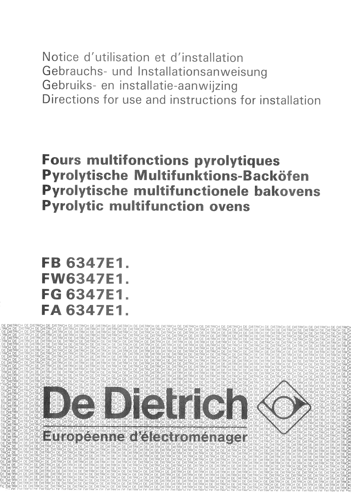De dietrich FA6347E1, FB6347E1, FG6347E1, FW6347E2, FW6347E1 User Manual