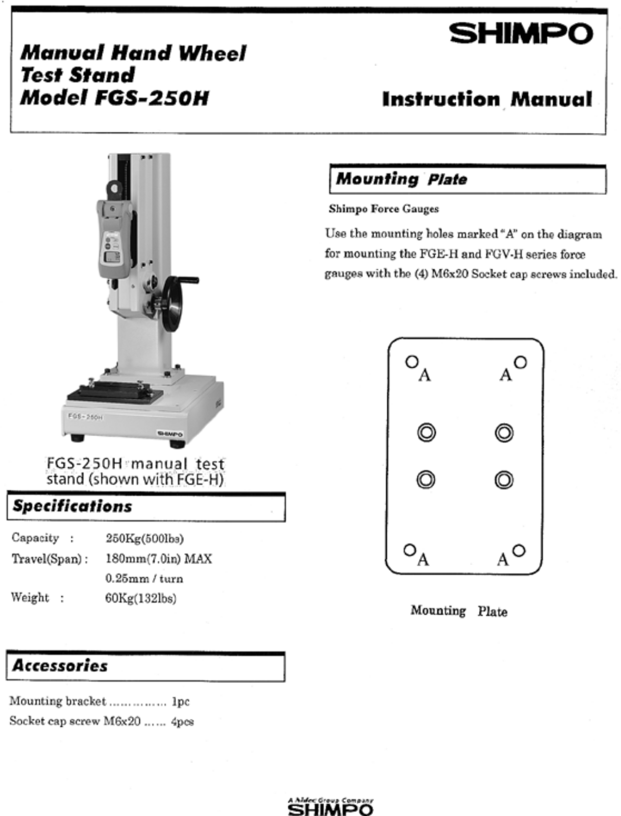 Shimpo FGS-250H Instruction Manual