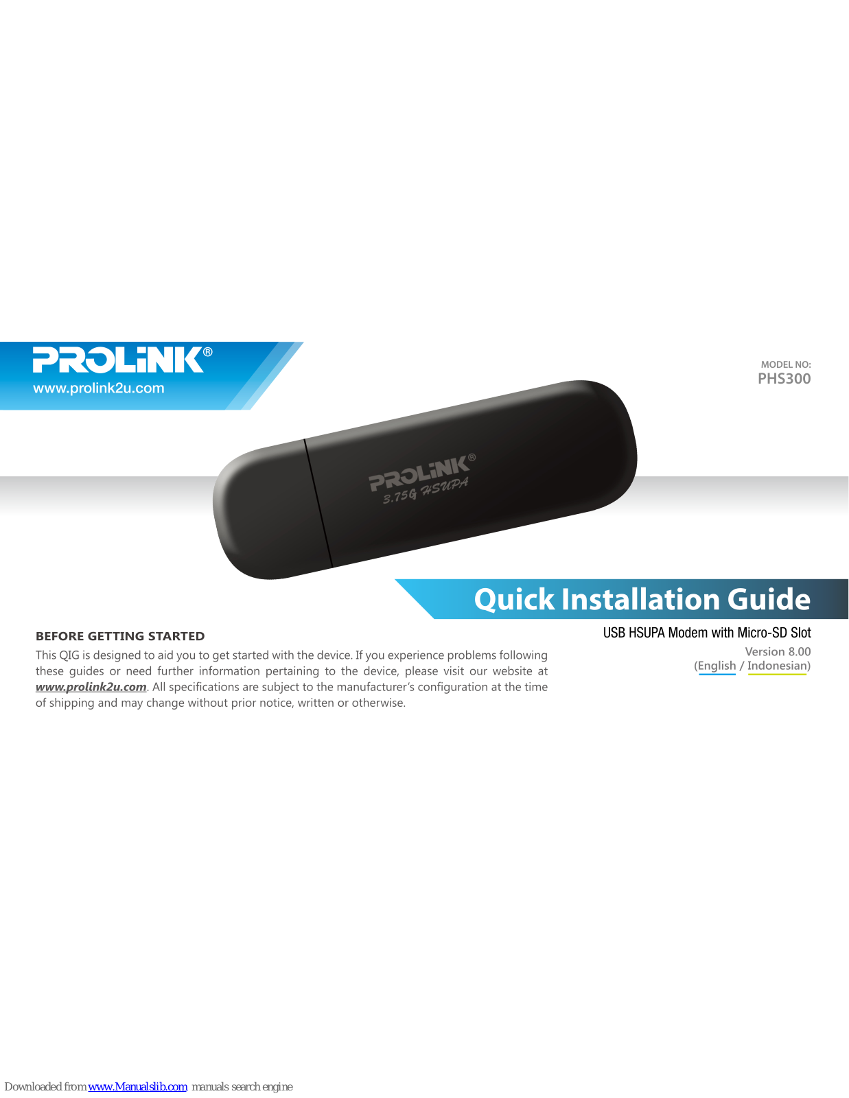 PROLiNK PHS300 Quick Installation Manual - ManualMachine.com