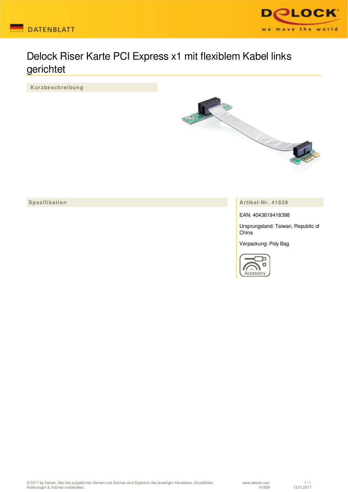 DeLOCK PCIe x1 riser card User Manual