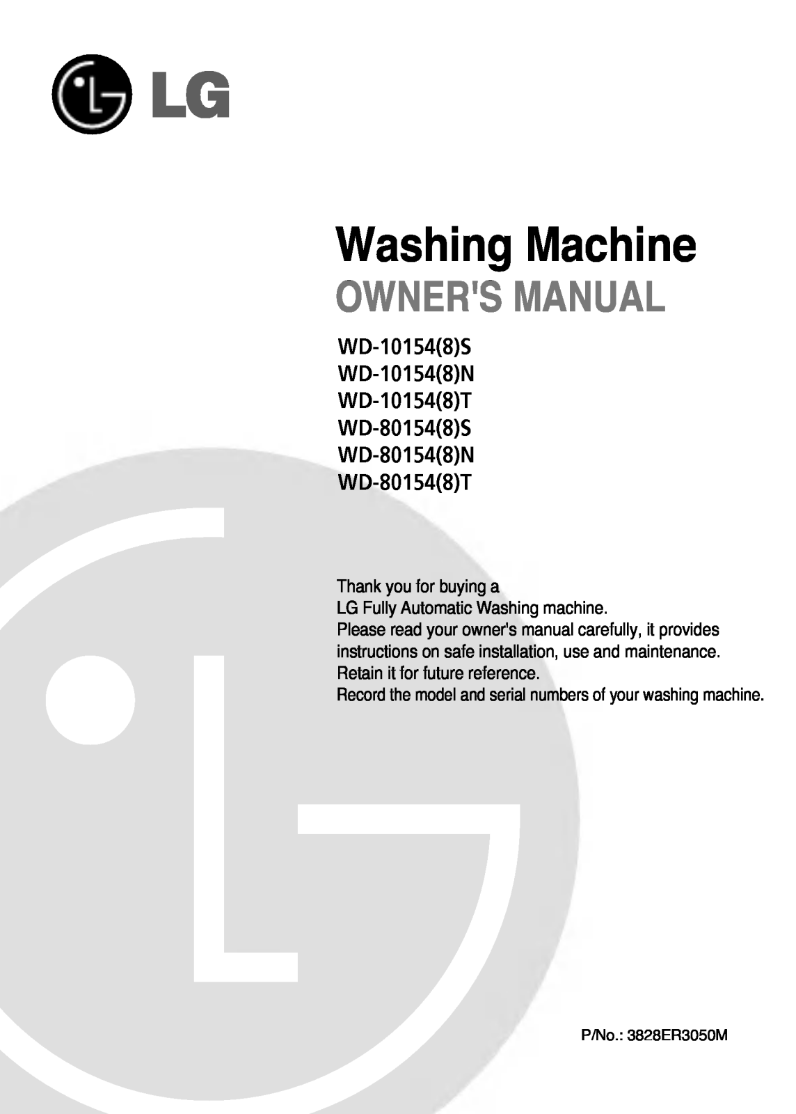 LG WD-10154T Owner's Manual