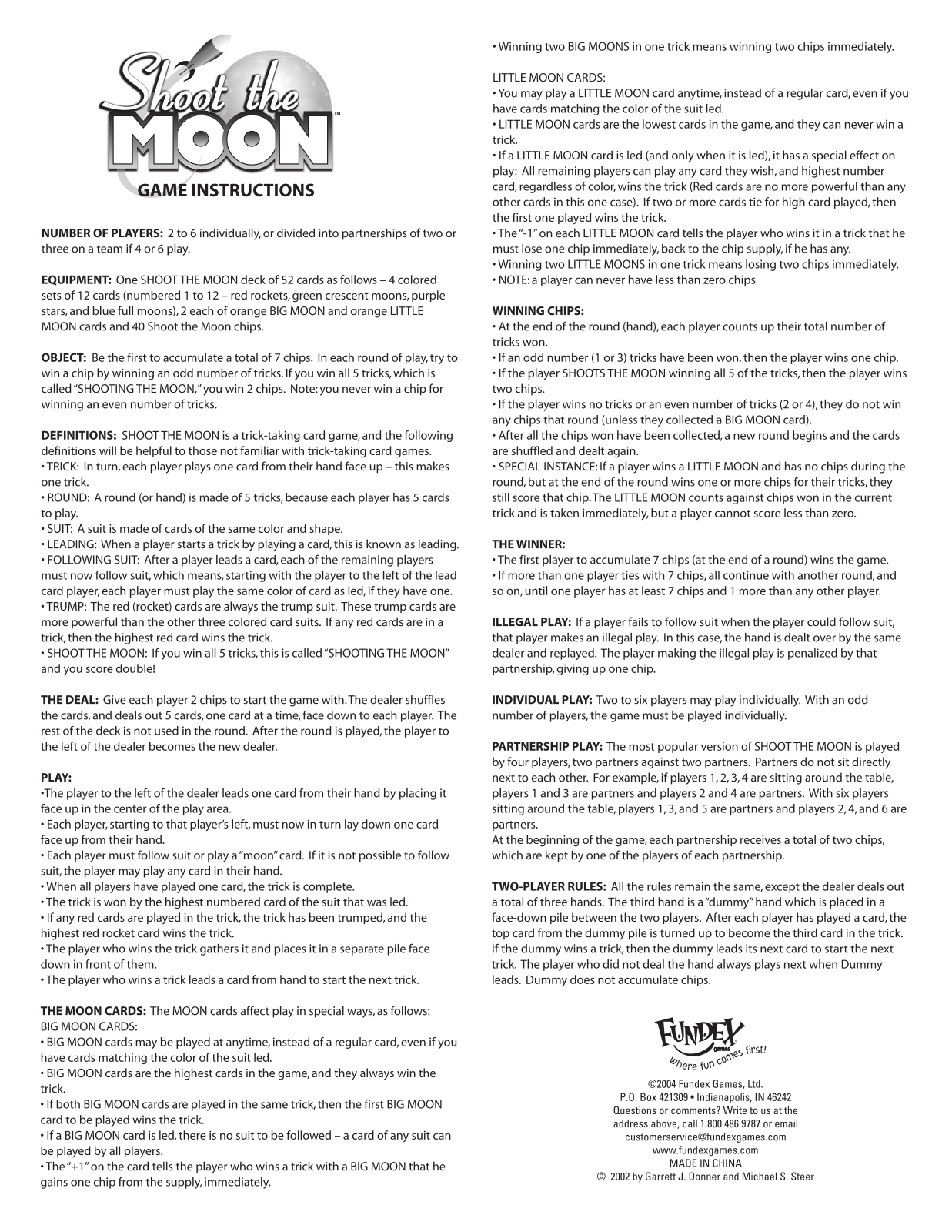 Fundex Games Shoot the Moon User Manual