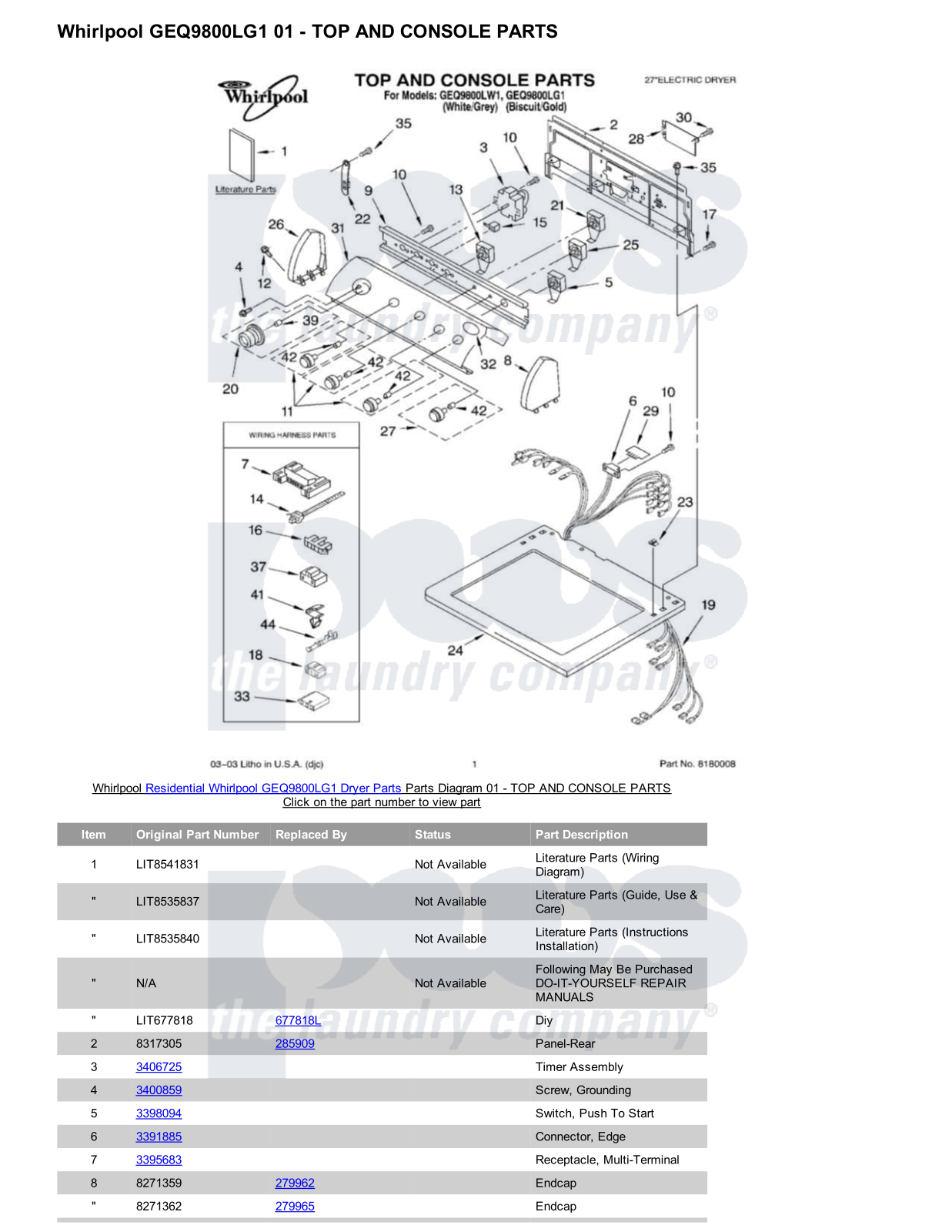 Whirlpool GEQ9800LG1 Parts Diagram