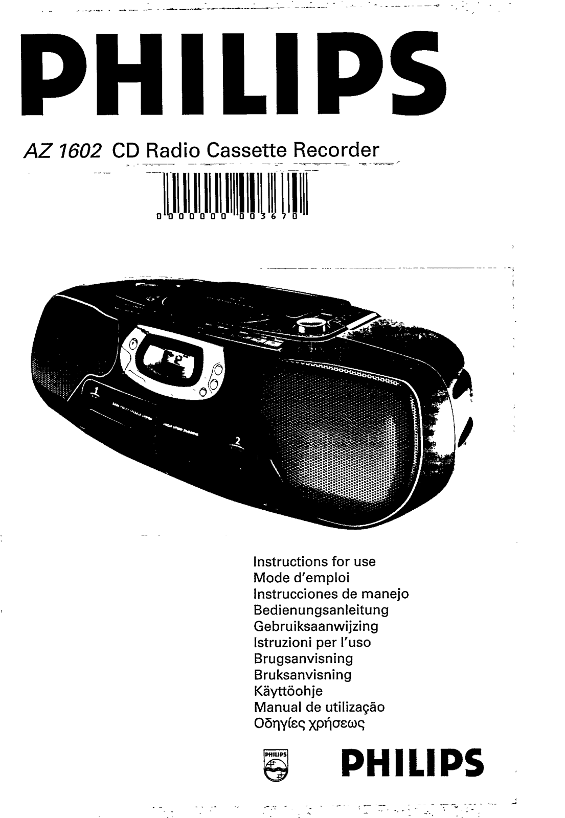 Philips AZ1602/01, AZ1602/05, AZ1602/00 User Manual