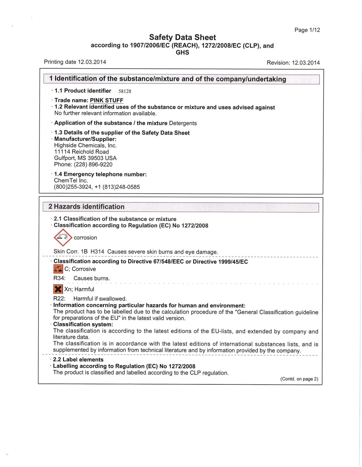 Highside Chemicals Inc. 58128 User Manual