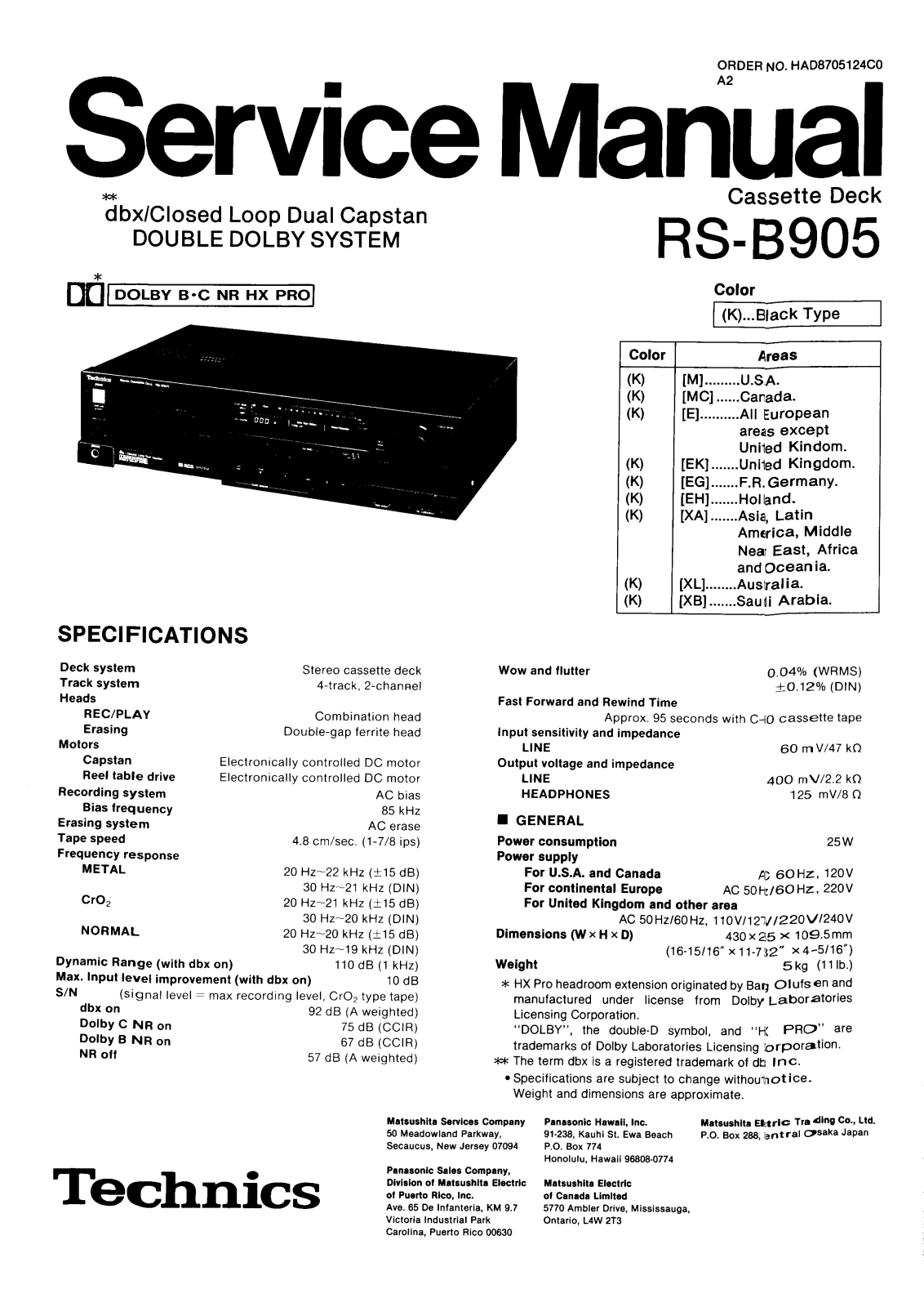 Technics RSB-905 Service manual