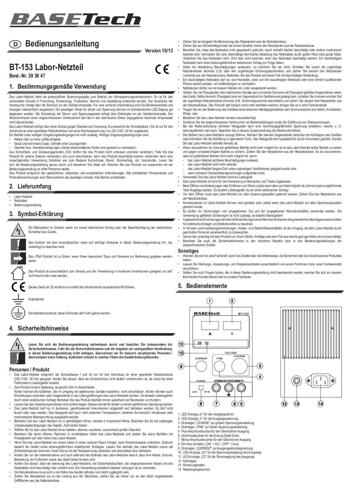 Basetech BT-153, 39 36 47 User guide