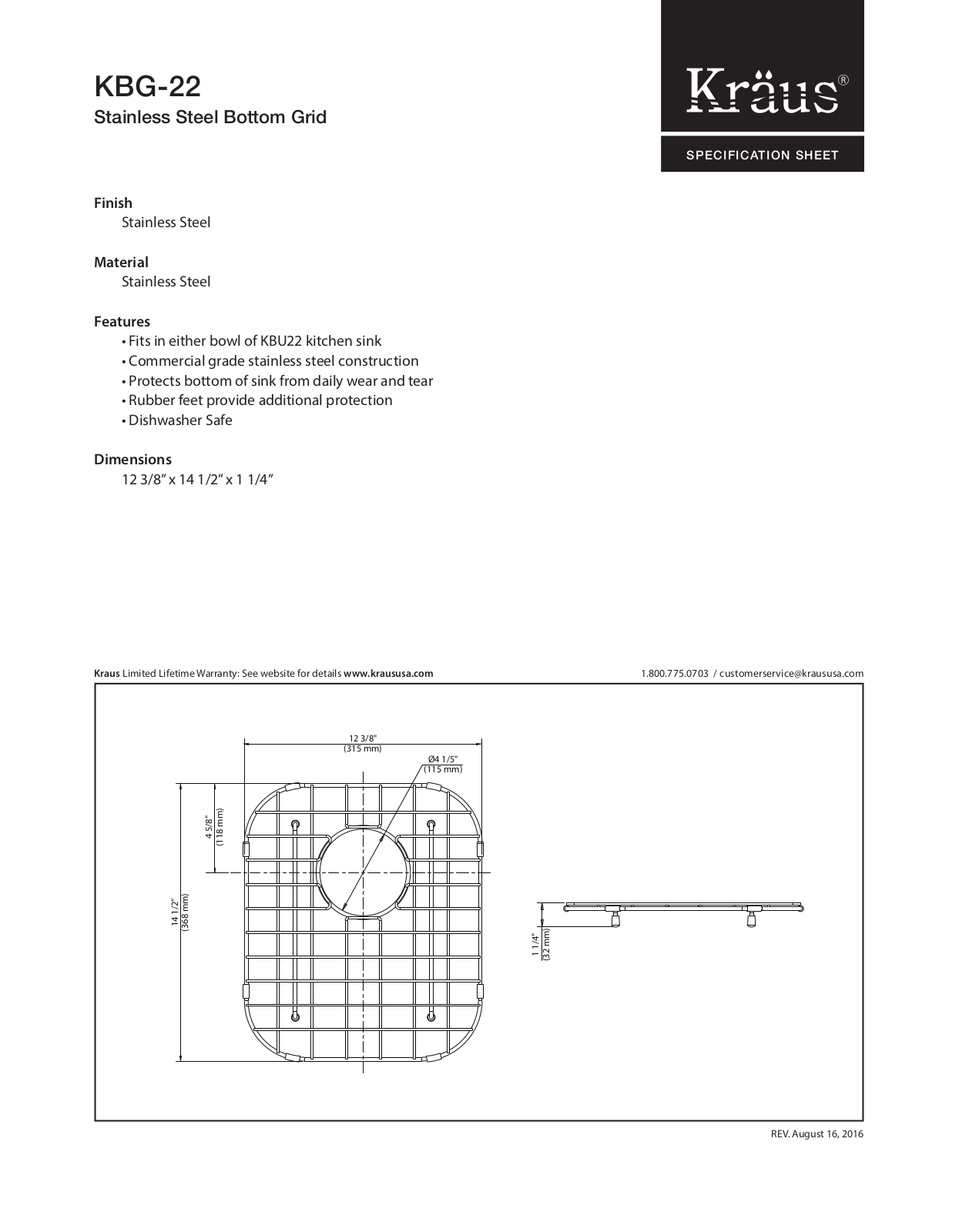 Kraus KUS1832 Specifications & Dimensions - ManualMachine.com