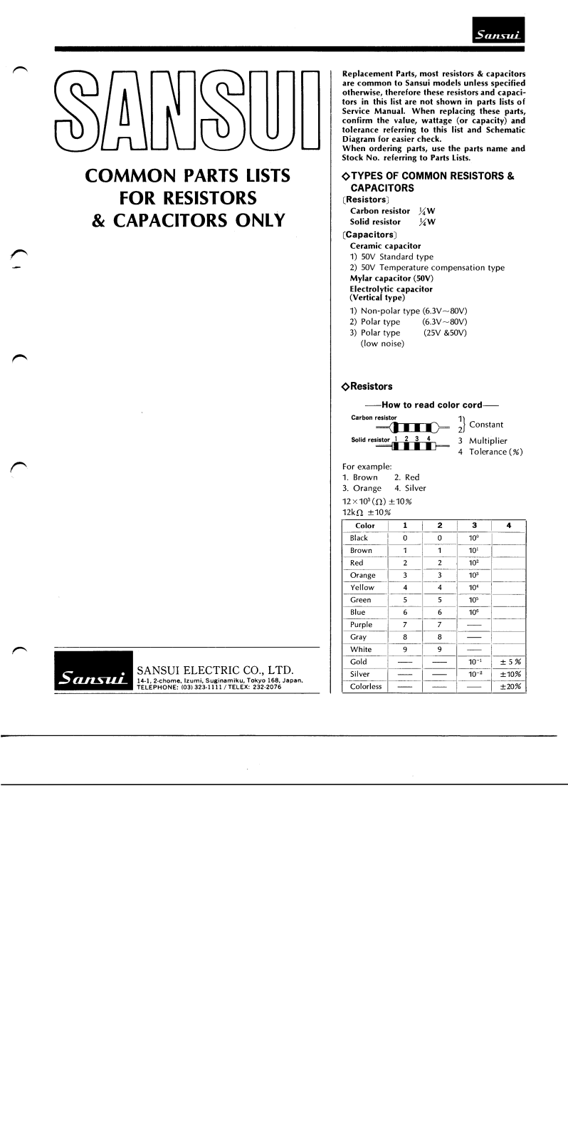 Sansui Common Parts list