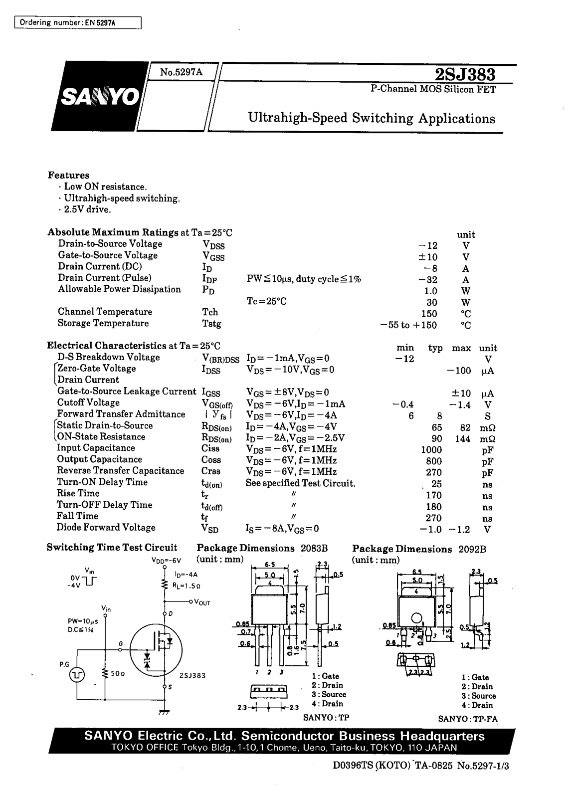 SANYO 2SJ383 Datasheet