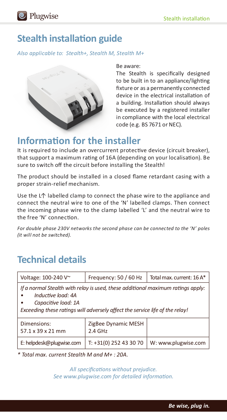 Plugwise Stealth M operation manual