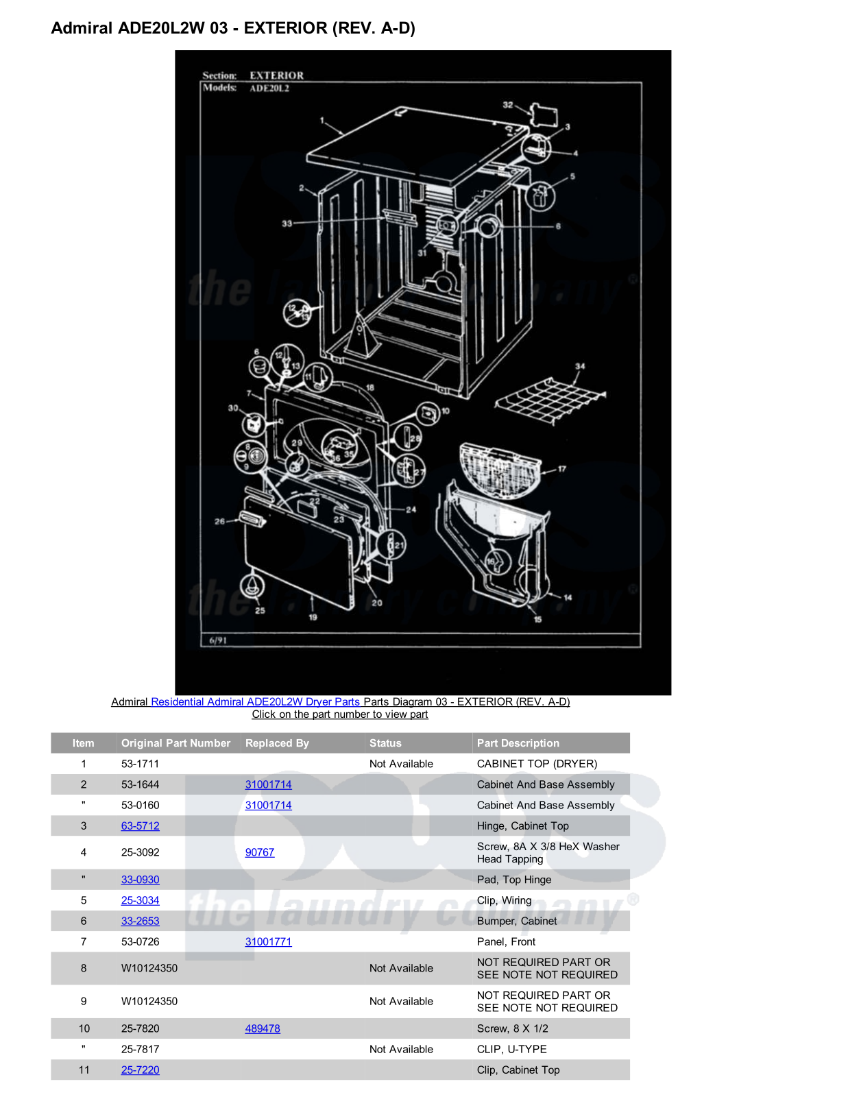 Admiral ADE20L2W Parts Diagram