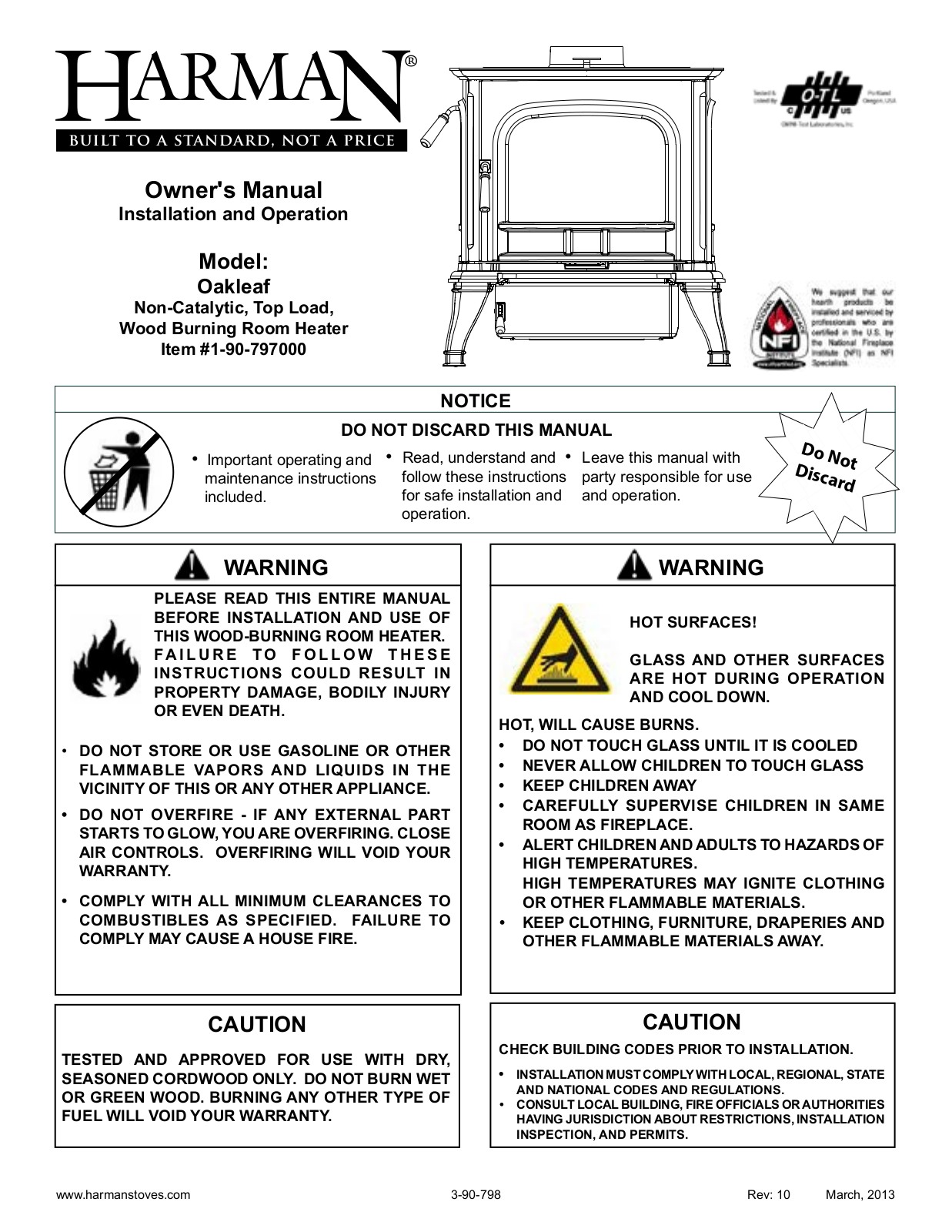 Harman Stove Company 1-90-797000 User Manual