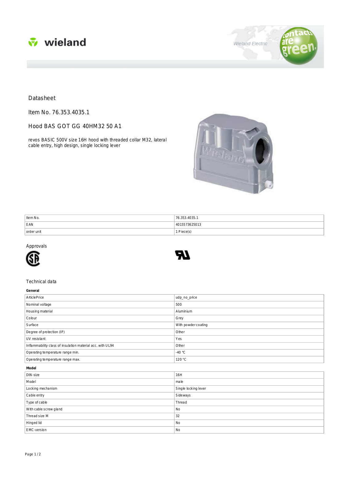 Wieland 76.353.4035.1 Data Sheet