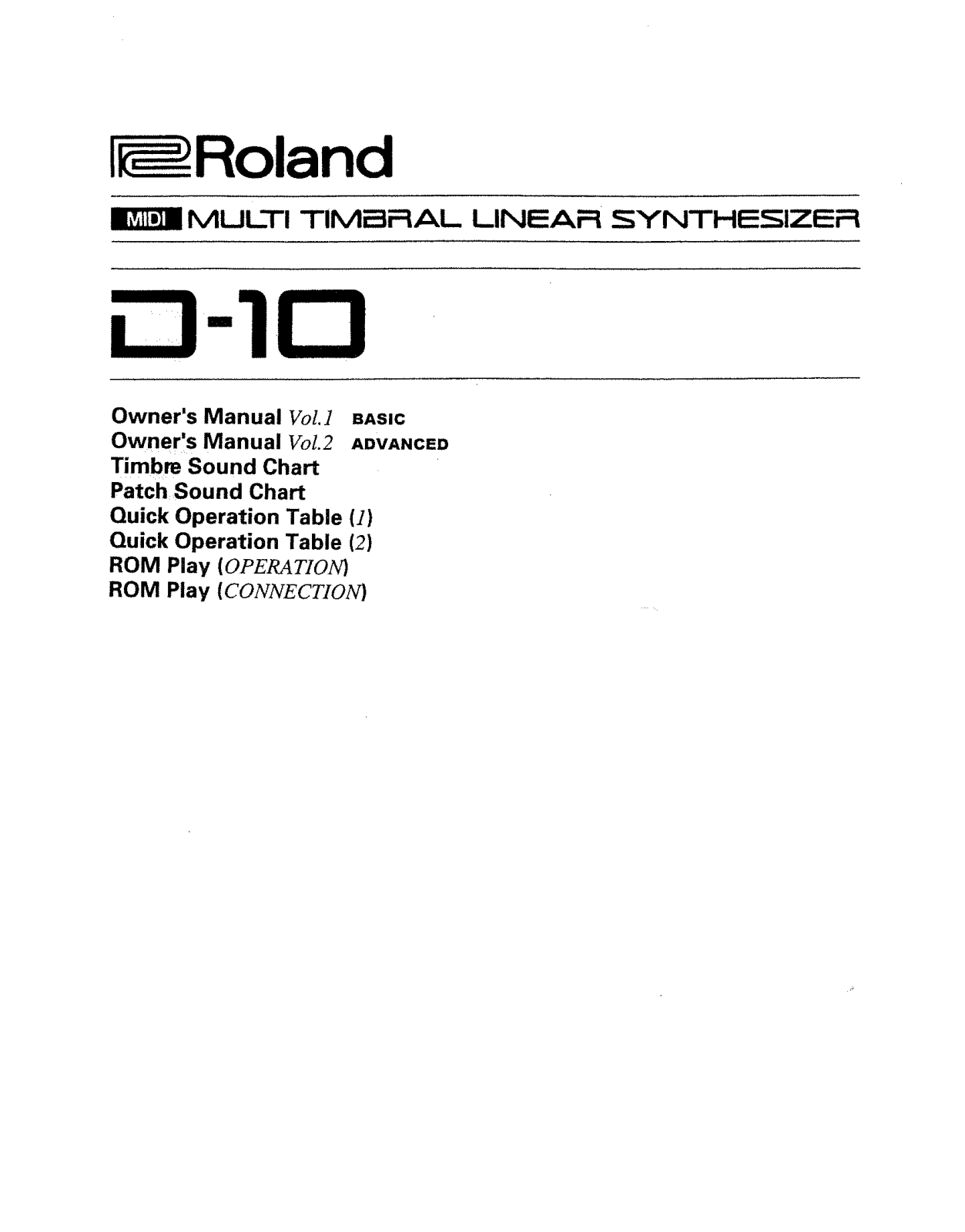 Roland Corporation D-10 Owner's Manual