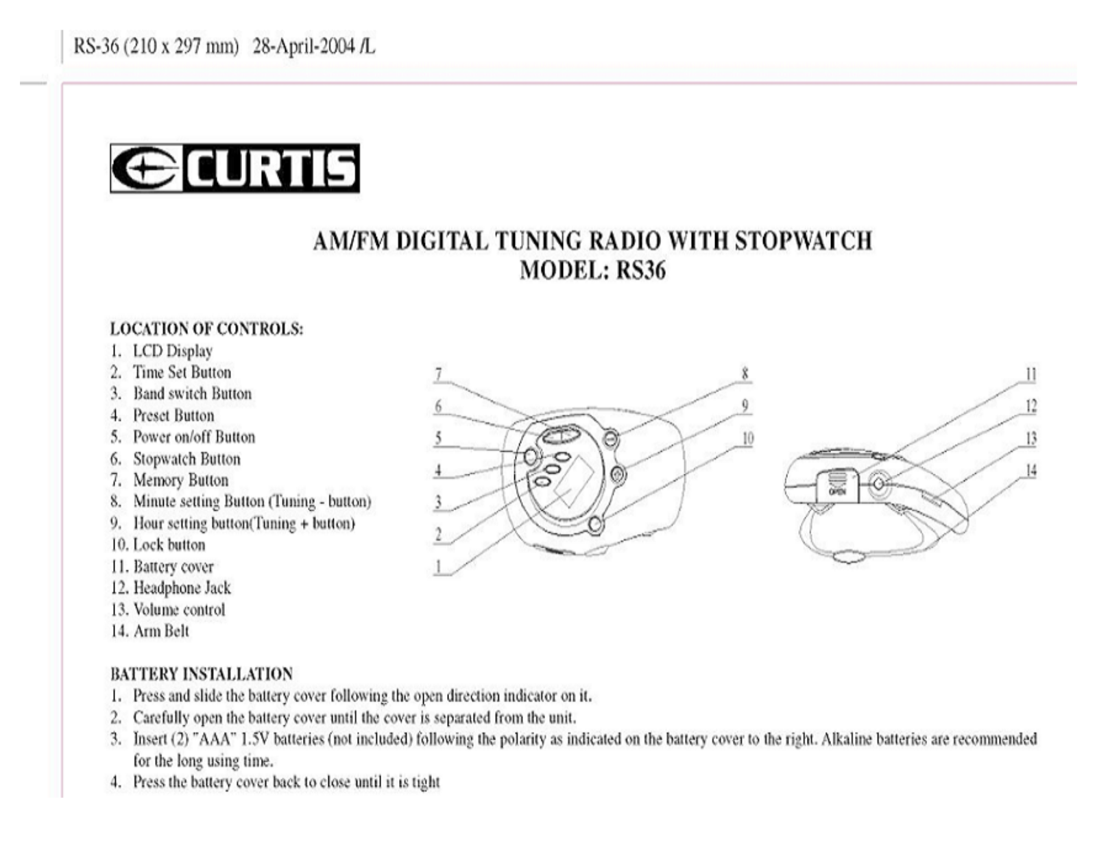 CURTIS RS36 User Manual