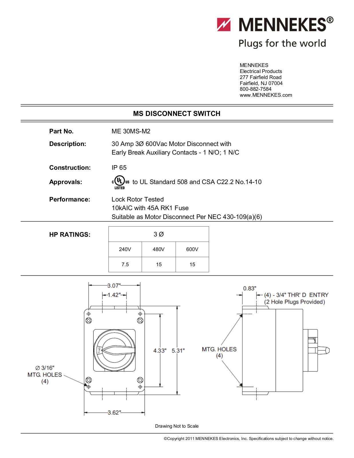 Mennekes Electrical Products ME30MS-M2 Data sheet