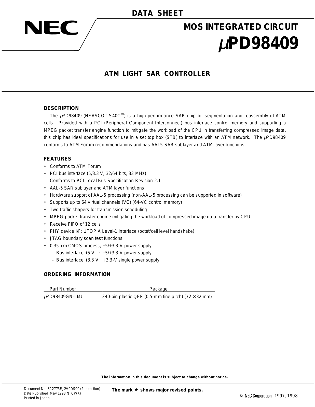 NEC UPD98409GN-LMU Datasheet