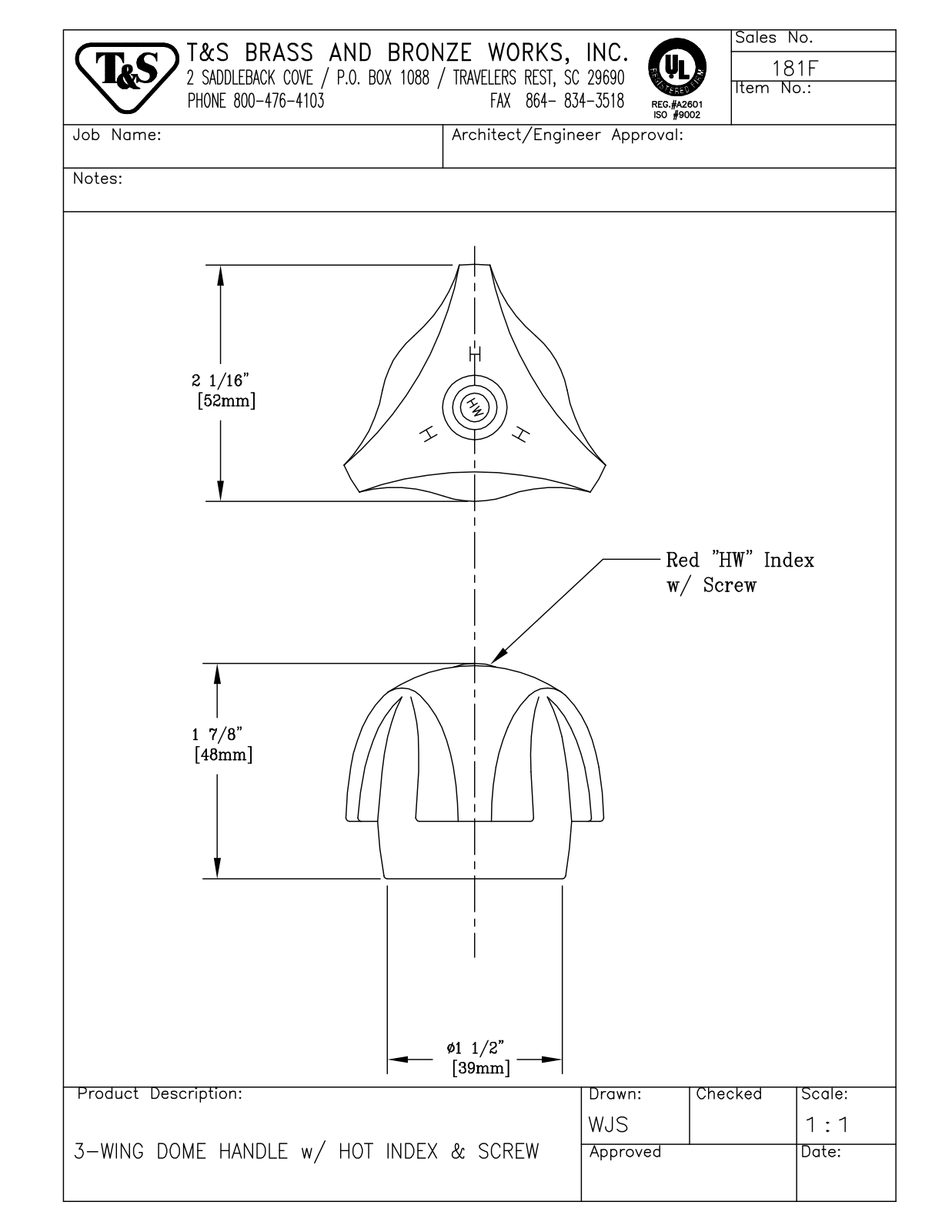 T & S Brass & Bronze Works 181F General Manual