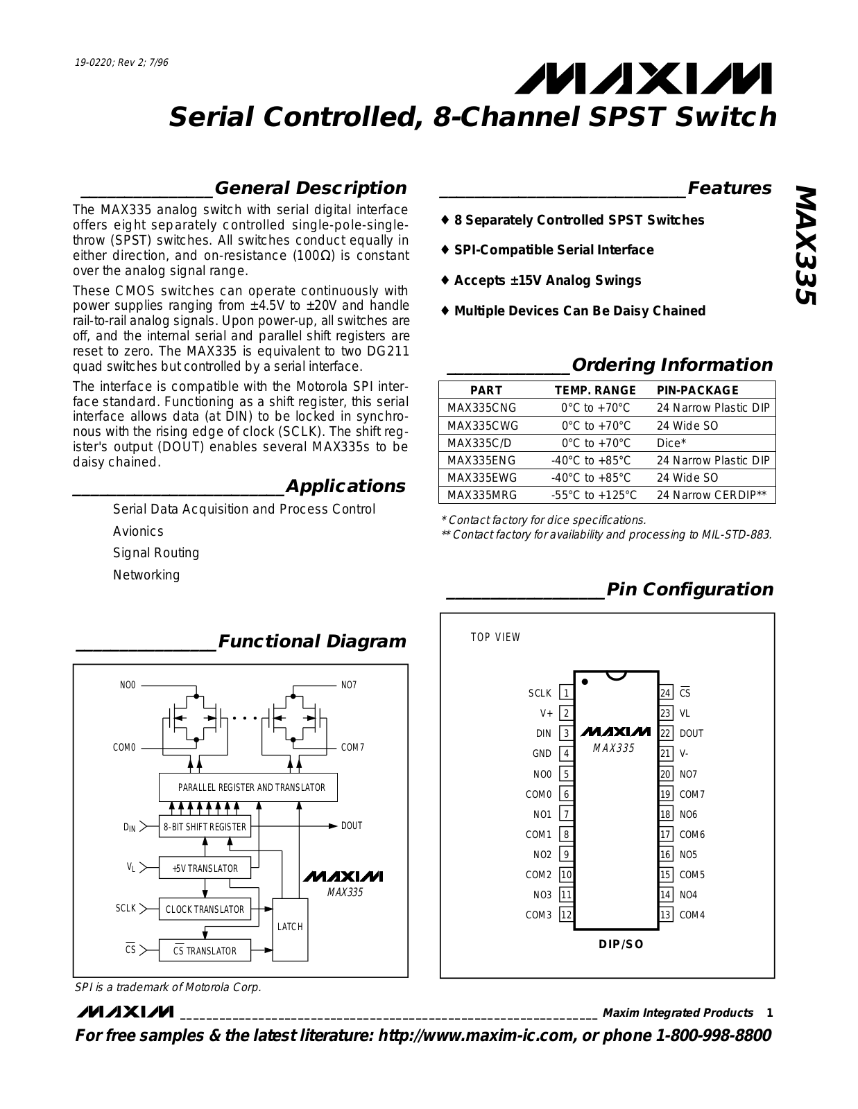 Maxim MAX335C-D, MAX335MRG, MAX335EWG, MAX335ENG, MAX335CWG Datasheet