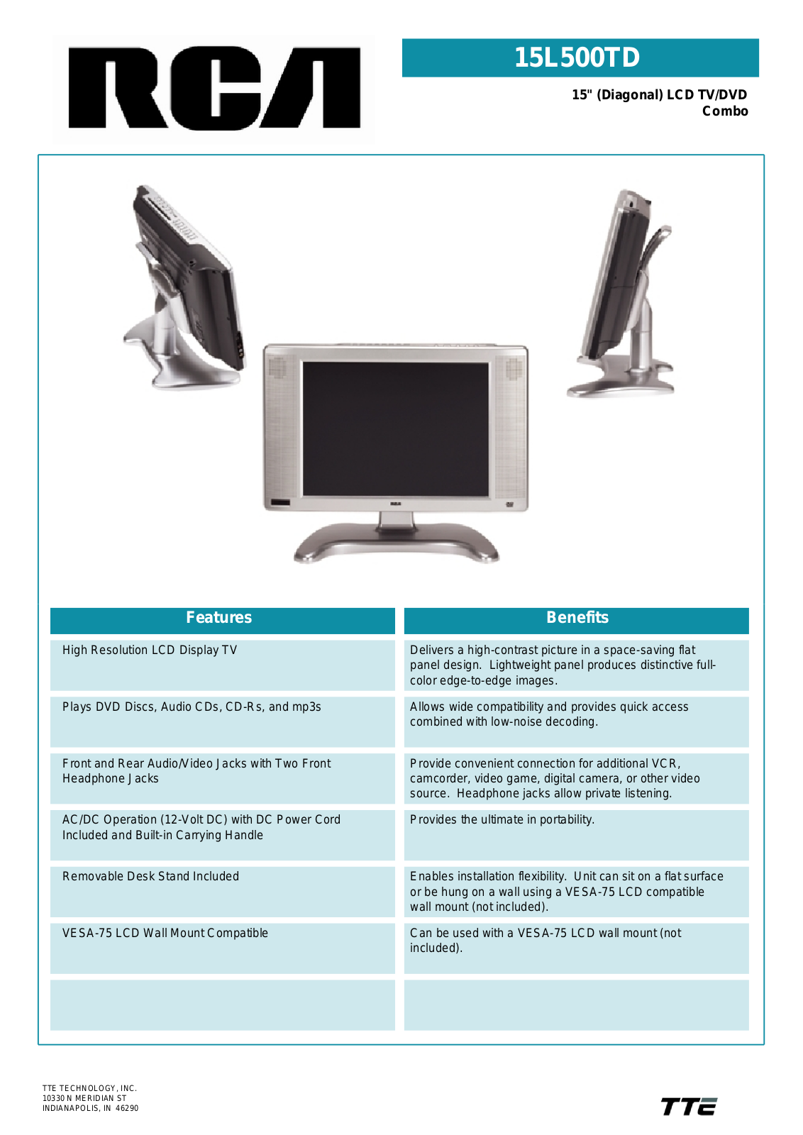 RCA 15L500TD Specification Sheet