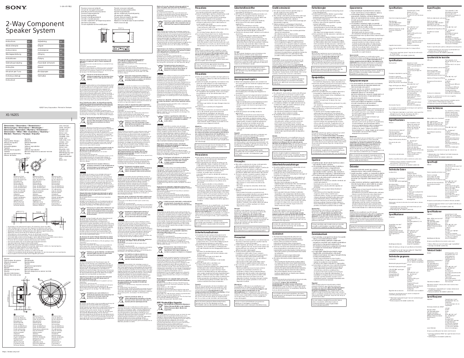 Sony XS-162ES Owner's Manual