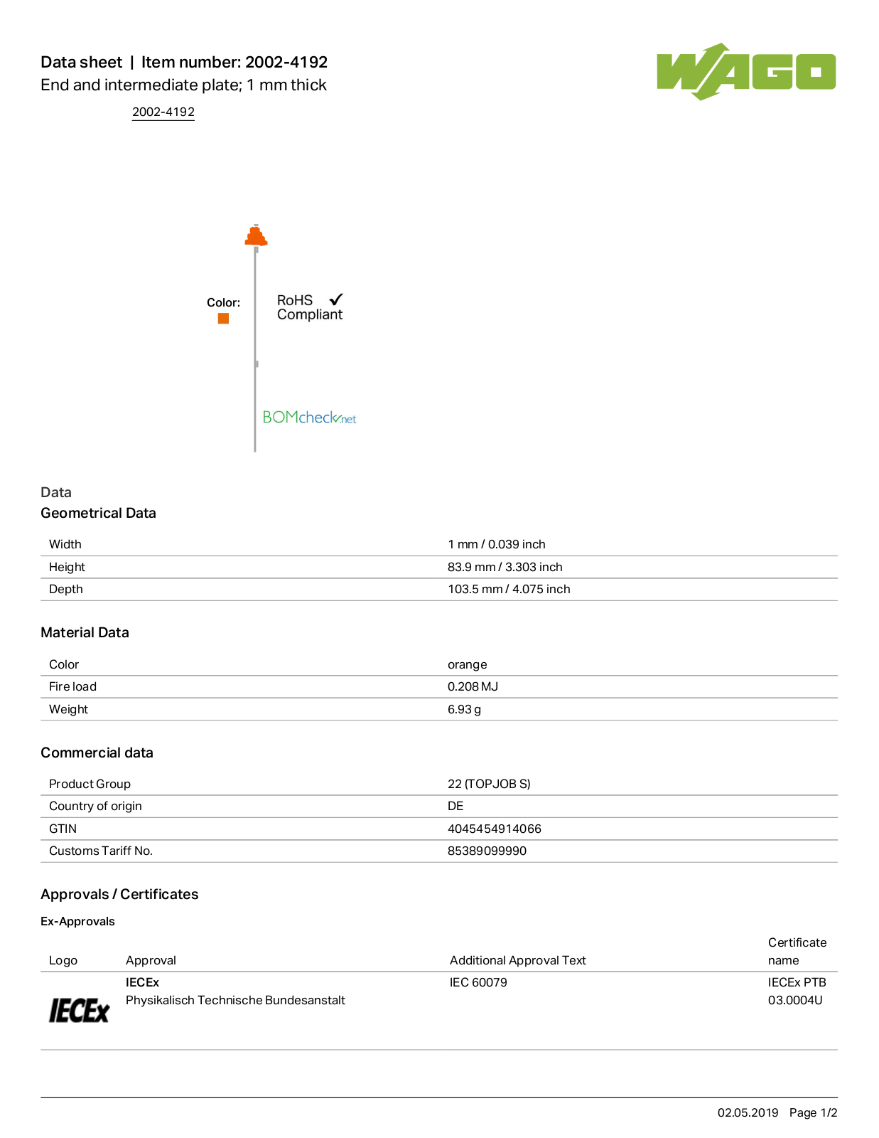 Wago 2002-4192 Data Sheet