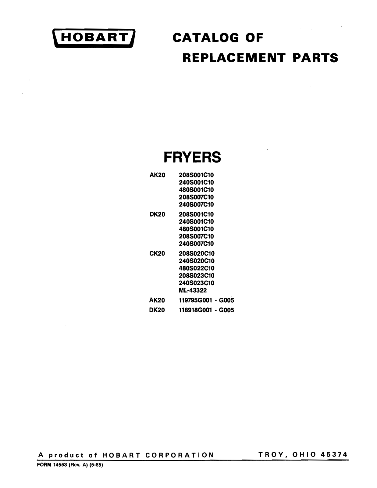 Hobart AK20 Parts List