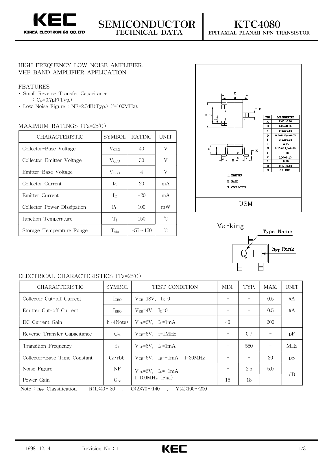 KEC KTC4080 Datasheet