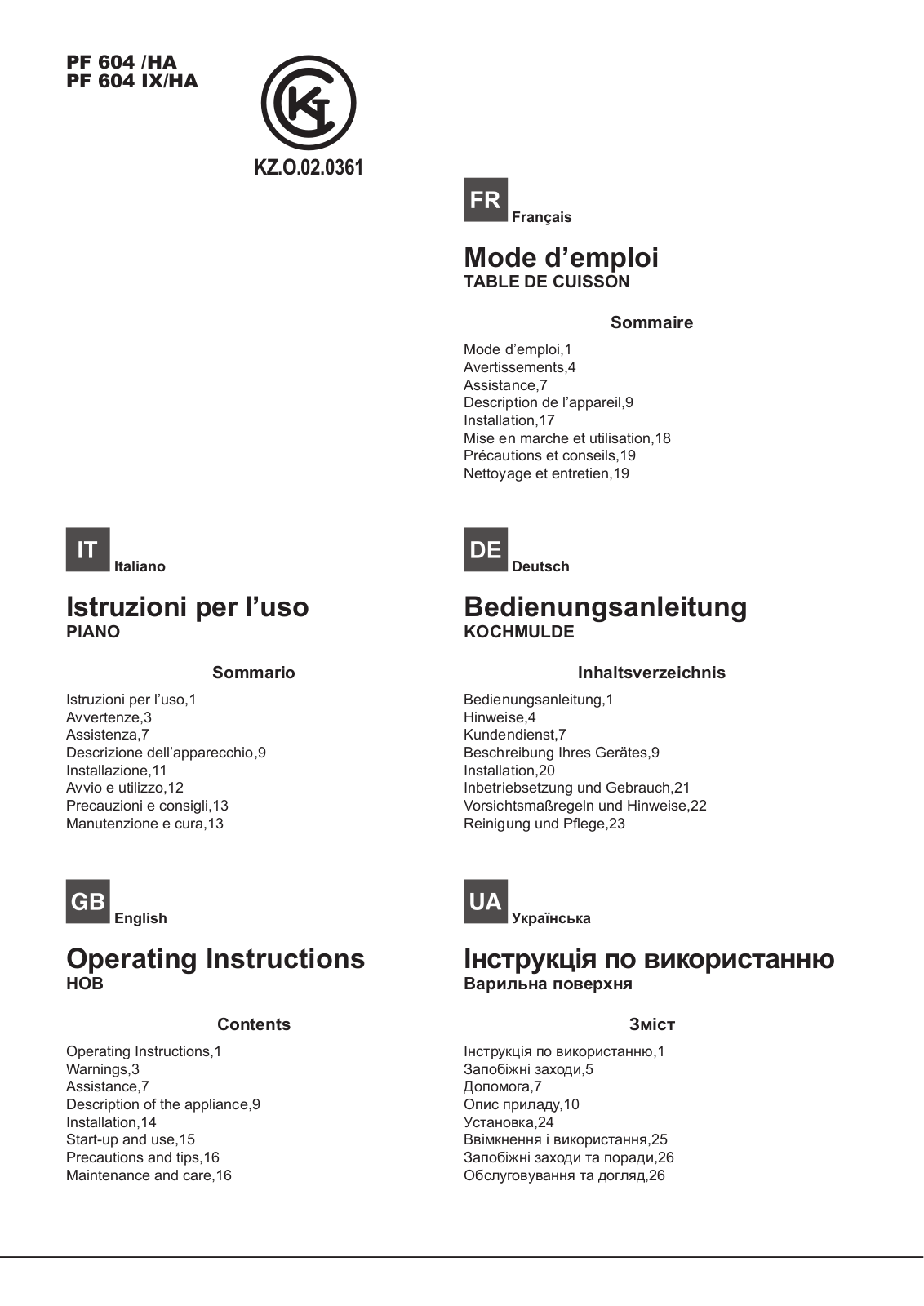 Hotpoint-ariston PF 604 User Manual