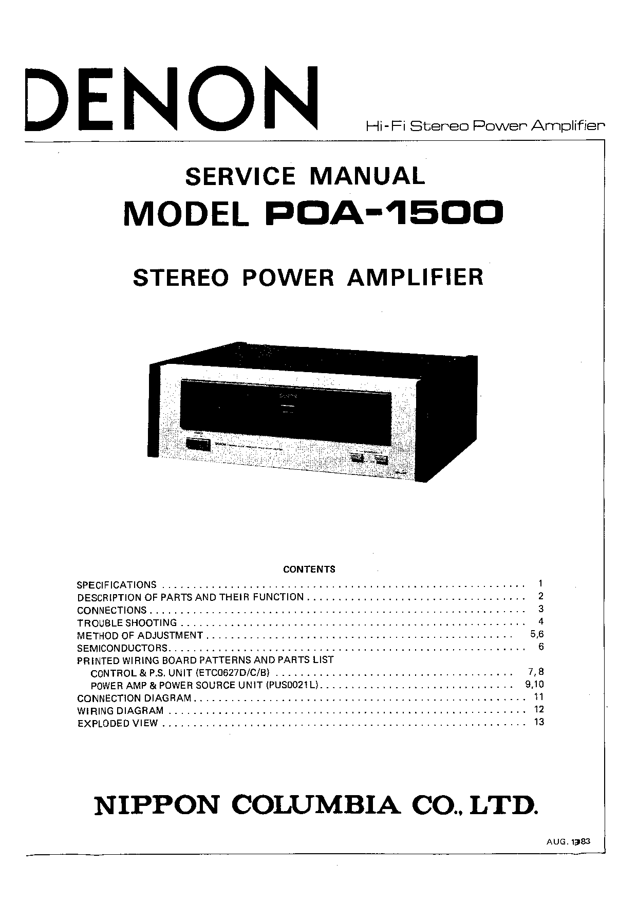 Denon POA-1500 Service Manual