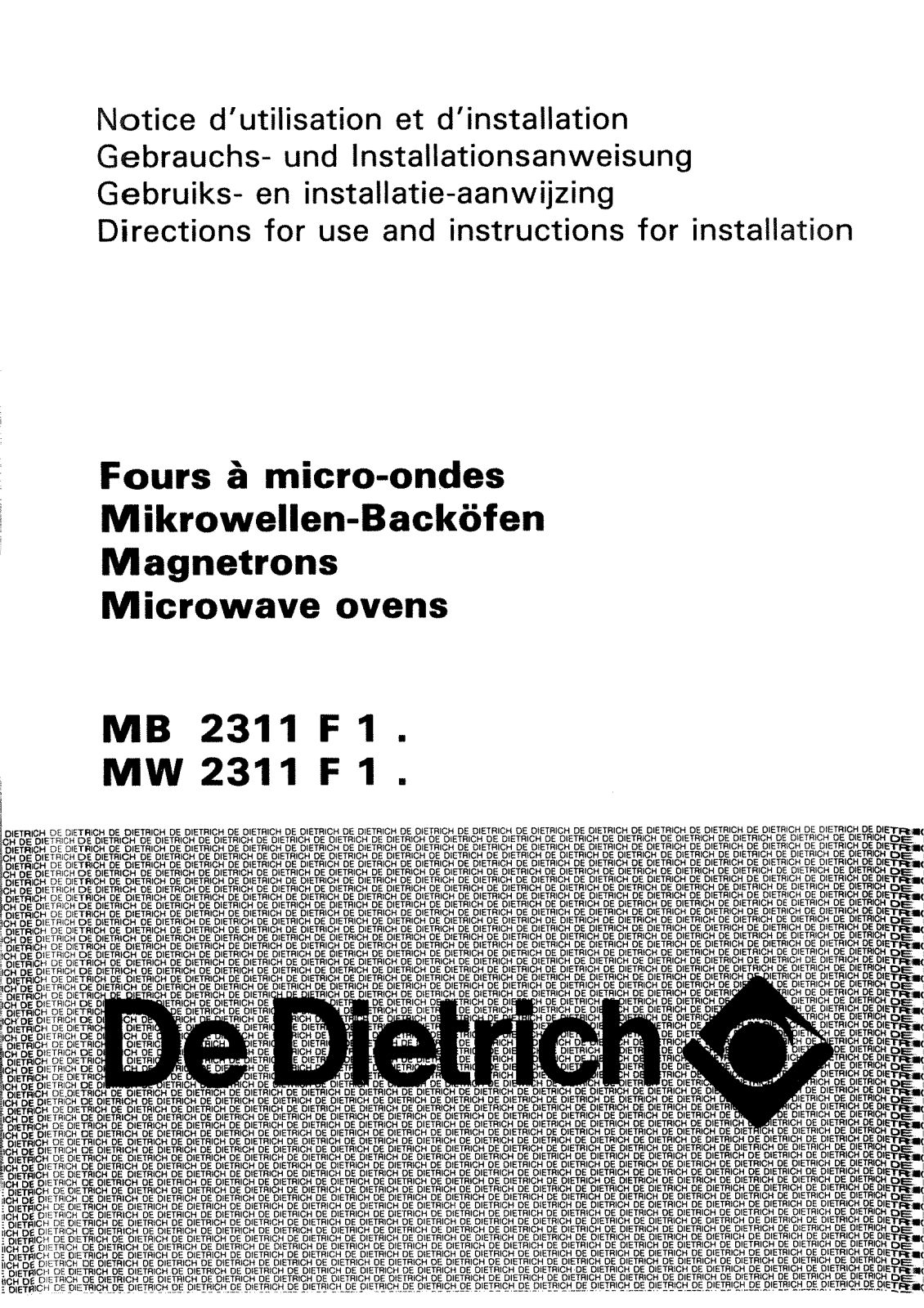 De dietrich MB2311F1, MW2311F1 User Manual