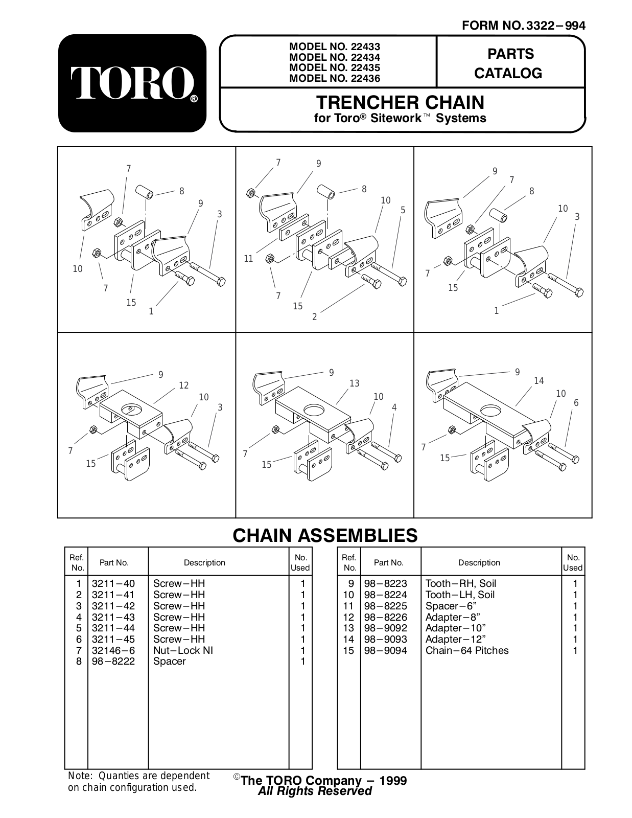 Toro 22435, 22434, 22433, 22436 Parts Catalogue