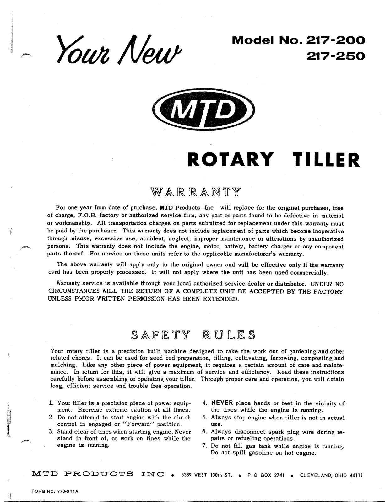 MTD 217-250 User Manual