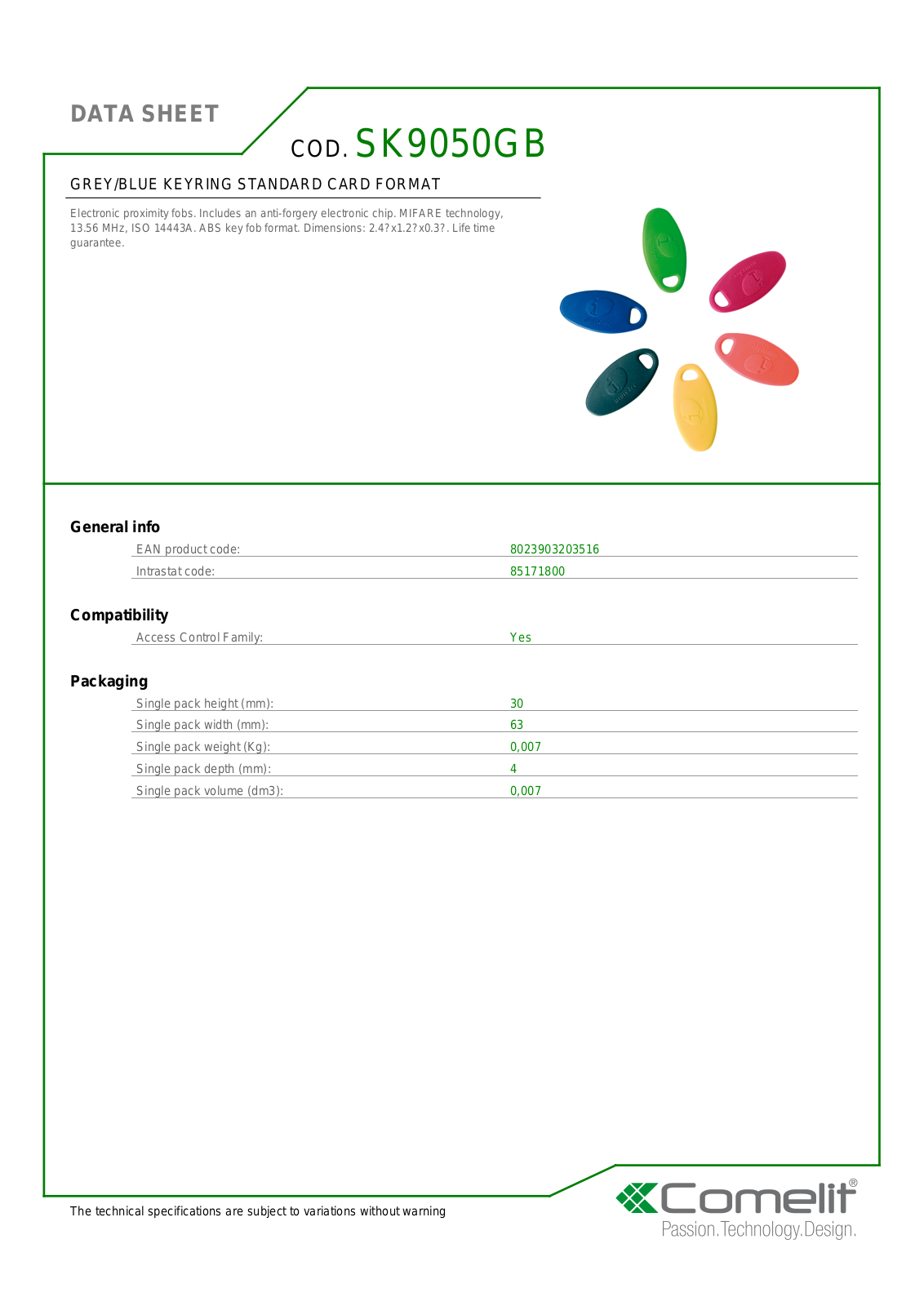 Comelit SK9050GB Specsheet