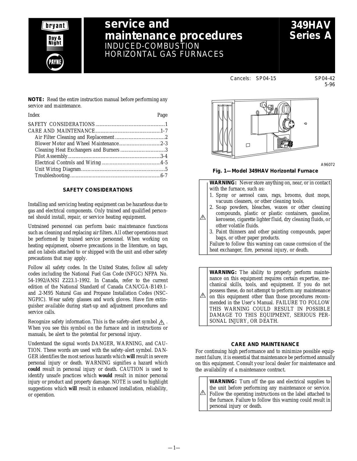 Bryant 349HAV Service And Maintenance Procedures Manual