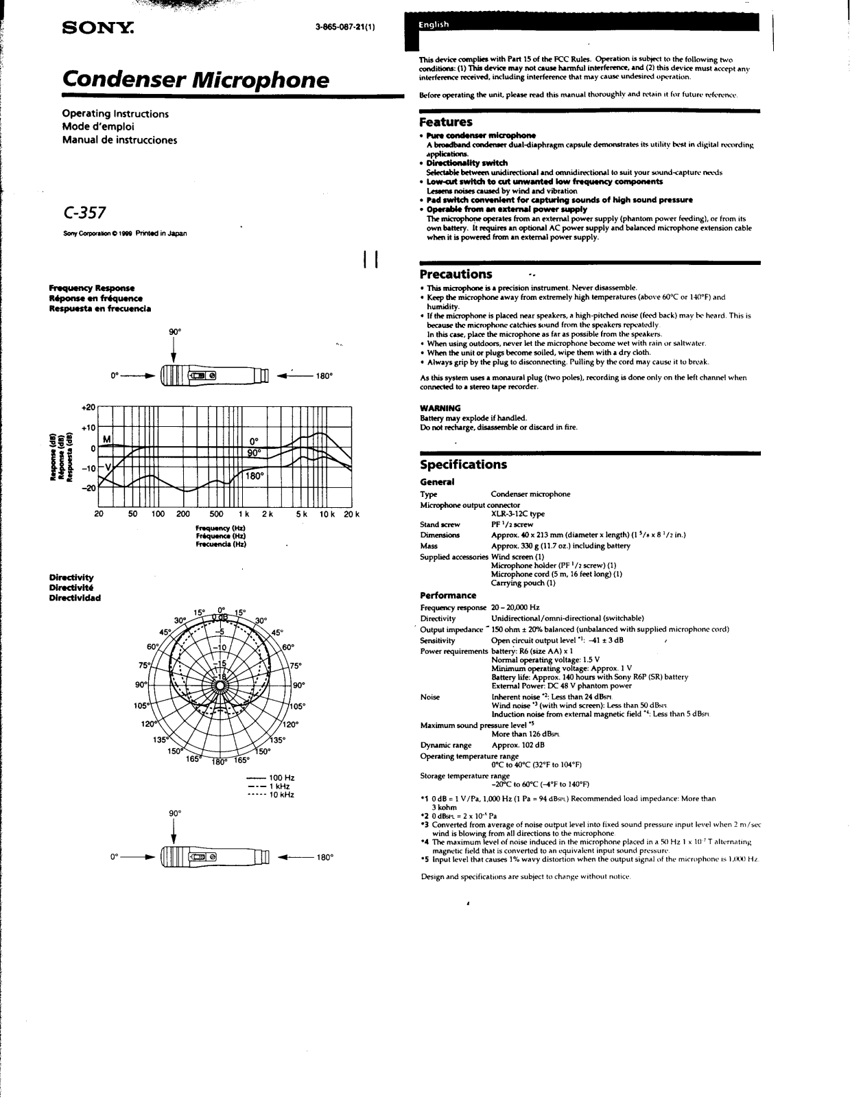 Sony C357 User Manual