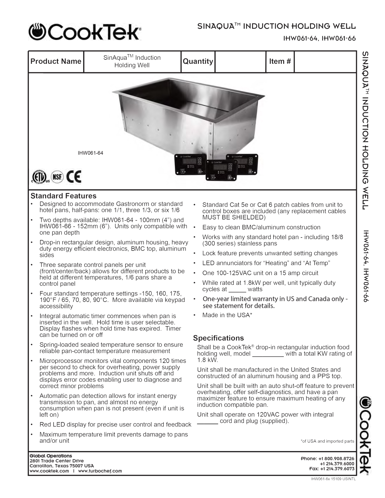 Cooktek IHW061-64 User Manual