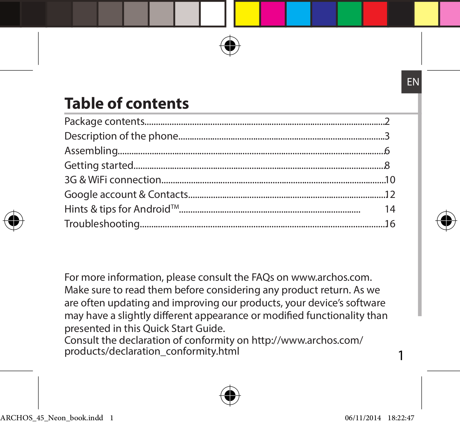 Archos 45 Neon Manual de Referencia Rápida